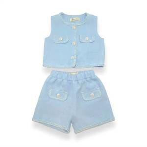 NEW DOE A DEAR kid's tweed vest set in baby blue